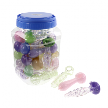 4 IN SLIME MIX FANCY GLASS HAND PIPE 30CT/JAR