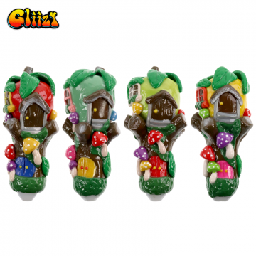 5 IN GLIIZY MUSHROOM TREE CLAY GLASS HAND PIPE