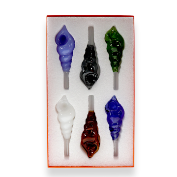 5 IN APEX LONG CONCH GLASS HAND PIPE 6CT/DISPLAY