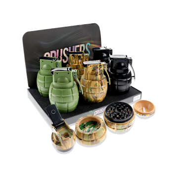 CRUSHERS 4-PIECE GRENADE  W/PIPE METAL HERB GRINDER 6CT/DISPLAY