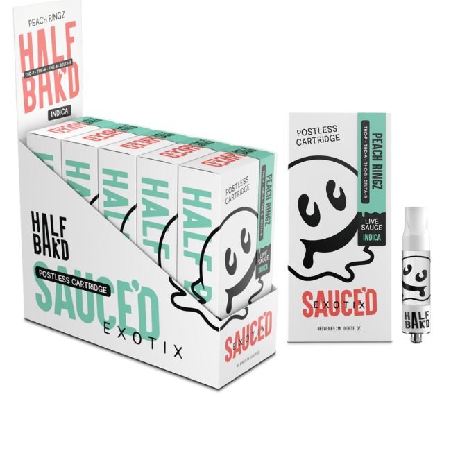 HALF BAK'D SAUCE'D EXOTIX THC-P + THC-A + THC-B + D9 2GM POSTLESS CART Pack