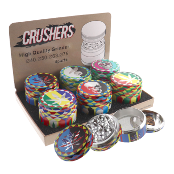 CRUSHERS 4-PIECE 63MM DESIGNED METAL HERB GRINDER 6CT/ASSORTED DISPLAY