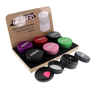 CRUSHERS 4-PIECE 70MM COLORED METAL HERB GRINDER 6CT/DISPLAY