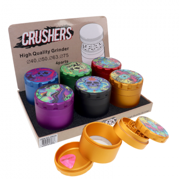 CRUSHERS 4-PIECE ANIMATED DESIGN TOP METAL GRINDER 6CT/ASSORTED DISPLAY